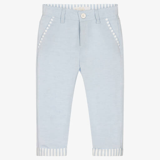 Alviero Martini-Baby Boys Blue Linen Trousers  | Childrensalon Outlet