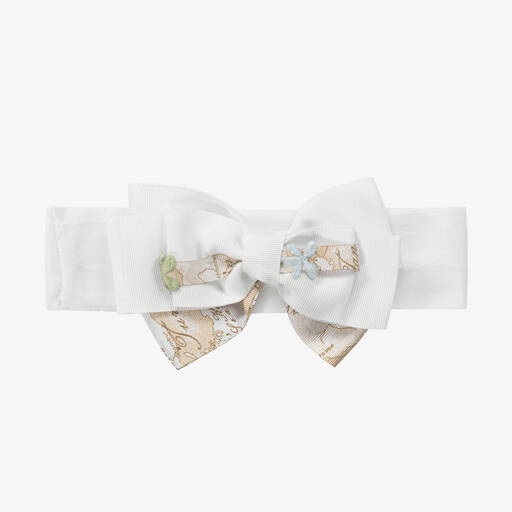 Alviero Martini-Baby Girls White & Geo Map Bow Headband | Childrensalon Outlet