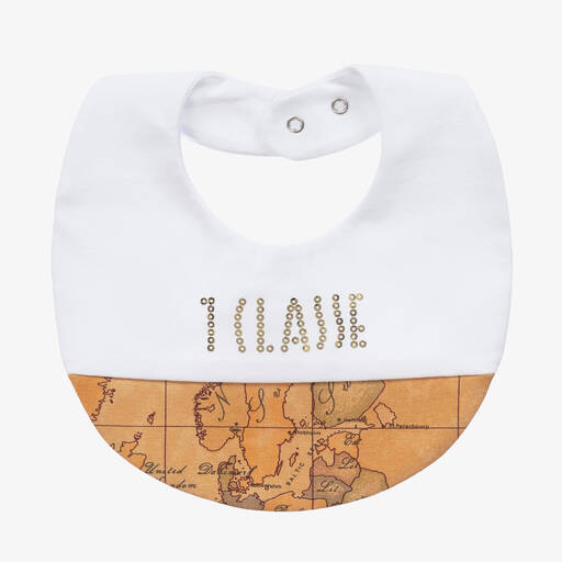 Alviero Martini-Baby White & Beige Geo Map Bib | Childrensalon Outlet