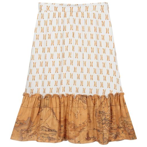 Alviero Martini-Beige Viscose Geo Map Skirt | Childrensalon Outlet