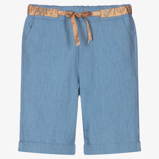 Alviero Martini-Blue Chambray Geo Map Shorts | Childrensalon Outlet