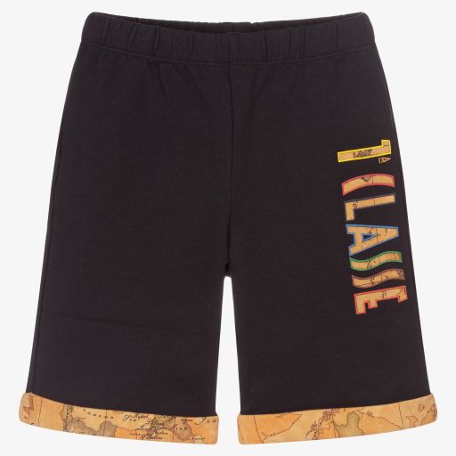 Alviero Martini-Blue Cotton Geo Map Shorts | Childrensalon Outlet