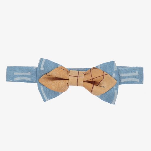Alviero Martini-ربطة عنق قطن لون أزرق وبيج داكن للأولاد (8.5 سم) | Childrensalon Outlet