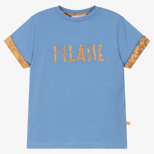 Alviero Martini-Blue Geo Map Logo T-Shirt | Childrensalon Outlet