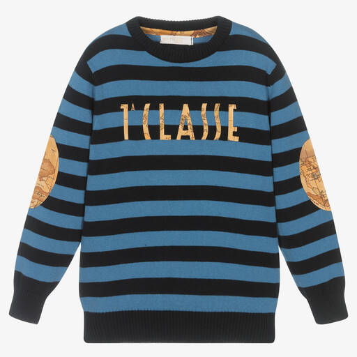 Alviero Martini-Blue Stripe Geo Map Sweater | Childrensalon Outlet