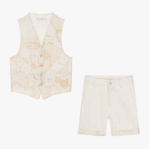 Alviero Martini-Boys Beige Geo Shorts & Waistcoat Suit | Childrensalon Outlet
