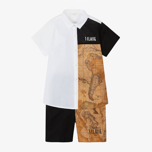 Alviero Martini-Boys Black & Beige Cotton Geo Shorts Set | Childrensalon Outlet