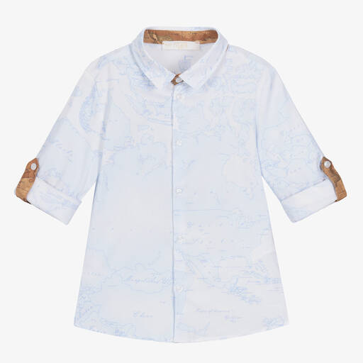 Alviero Martini-Голубая рубашка с бежевой картой мира | Childrensalon Outlet