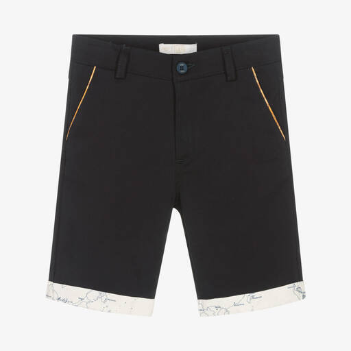 Alviero Martini-Boys Blue Cotton Geo Map Shorts | Childrensalon Outlet