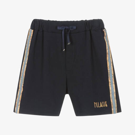 Alviero Martini-Boys Blue Cotton Geo Map Shorts | Childrensalon Outlet