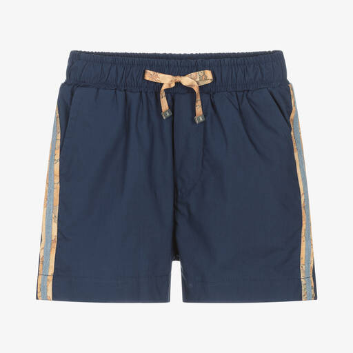 Alviero Martini-Boys Blue Geo Map Cotton Shorts  | Childrensalon Outlet