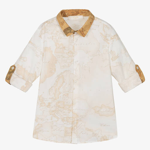 Alviero Martini-Boys Light Beige Cotton Geo Map Shirt | Childrensalon Outlet
