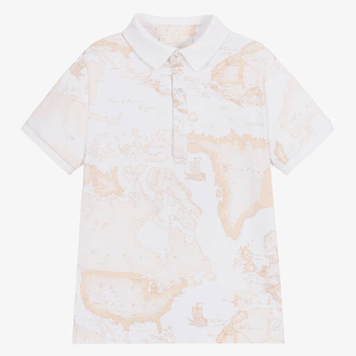 Alviero Martini-Boys Light Beige Geo Map Polo Shirt | Childrensalon Outlet