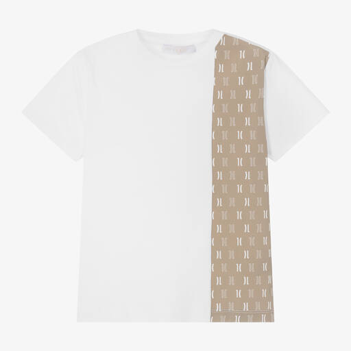 Alviero Martini-Boys White & Beige Monogram Cotton T-Shirt | Childrensalon Outlet