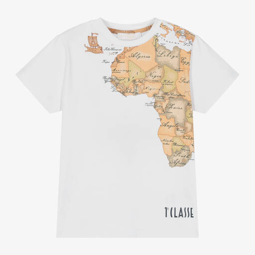 Alviero Martini-Boys White Cotton Geo Map Print T-Shirt | Childrensalon Outlet