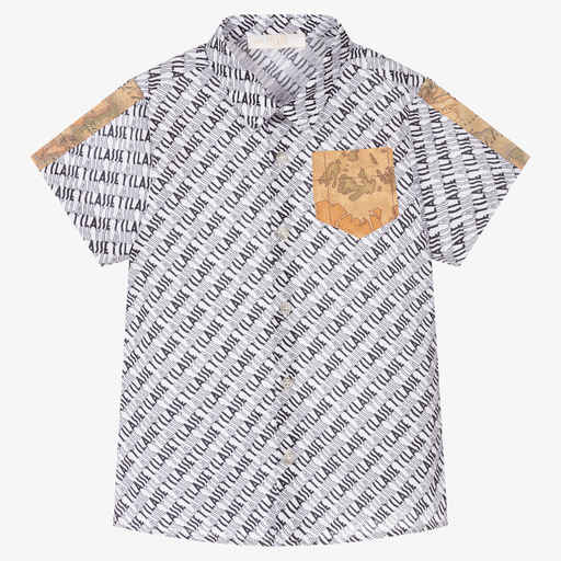 Alviero Martini-Boys White Cotton Logo Shirt | Childrensalon Outlet