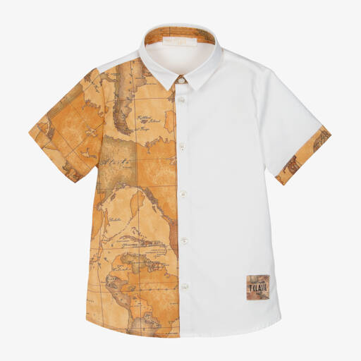 Alviero Martini-Boys White & Geo Map Cotton Shirt | Childrensalon Outlet