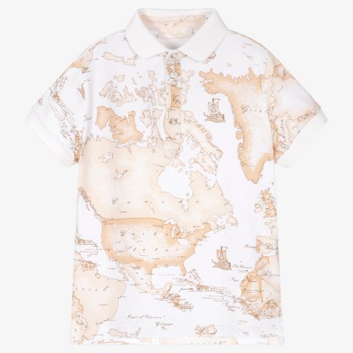 Alviero Martini-Boys White Geo Map Polo Shirt | Childrensalon Outlet