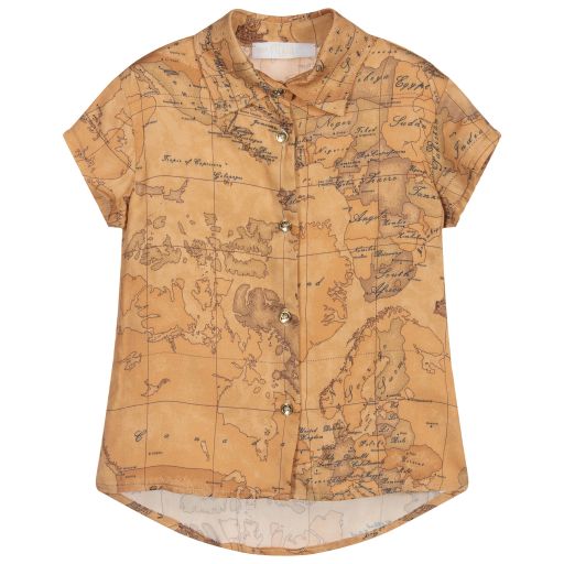 Alviero Martini-Dark Beige Geo Map Blouse  | Childrensalon Outlet