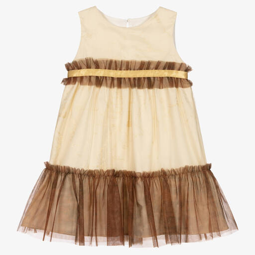 Alviero Martini-Girls Beige & Gold Geo Map Dress | Childrensalon Outlet