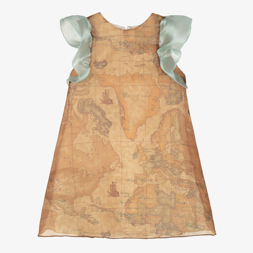 Alviero Martini-Girls Beige Organza Geo Map Dress  | Childrensalon Outlet