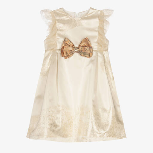 Alviero Martini-Girls Gold Jacquard Geo Map Dress | Childrensalon Outlet