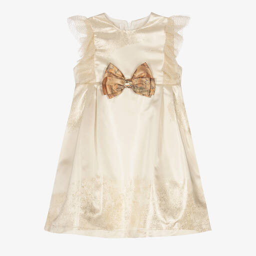 Alviero Martini-Goldenes Landkarten-Jacquard-Kleid | Childrensalon Outlet