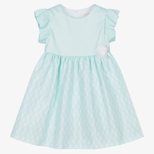 Alviero Martini-Girls Green Satin Logo Print Dress | Childrensalon Outlet
