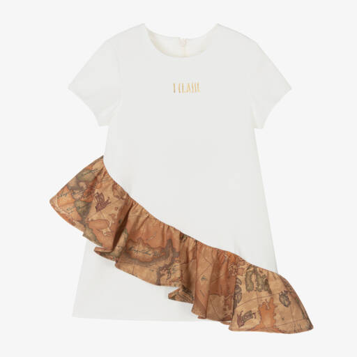 Alviero Martini-Girls Ivory Geo Map Ruffle Dress | Childrensalon Outlet