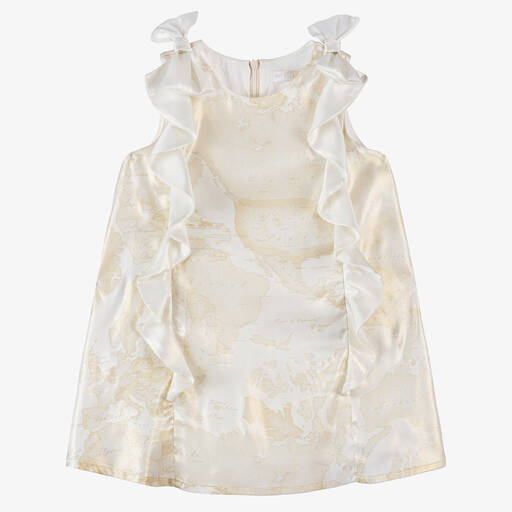 Alviero Martini-Girls Ivory Satin Geo Map Print Dress | Childrensalon Outlet