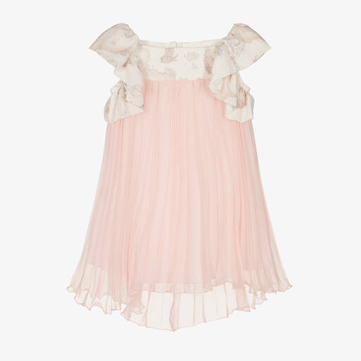 Alviero Martini-Girls Pink Chiffon Plissé Geo Map Dress | Childrensalon Outlet