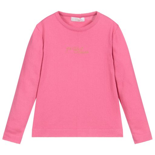 Alviero Martini-Girls Pink Cotton Knit Sweater | Childrensalon Outlet