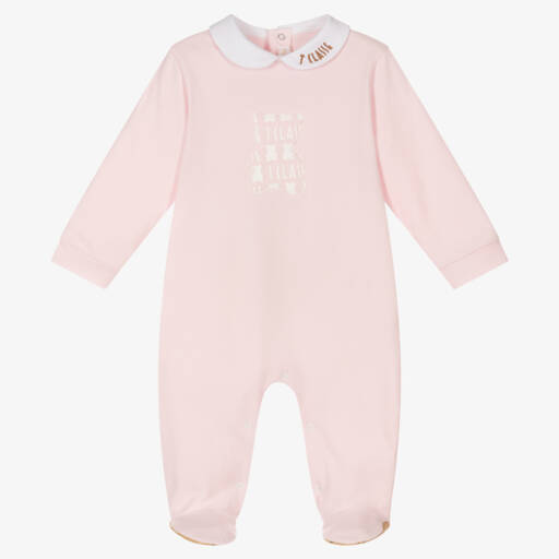 Alviero Martini-Girls Pink Cotton Teddy Babygrow | Childrensalon Outlet