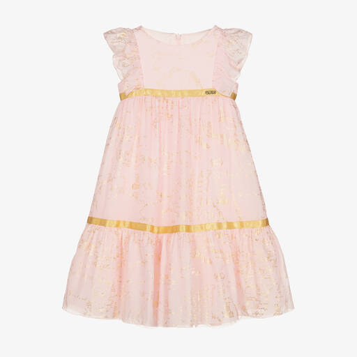 Alviero Martini-Girls Pink & Gold Geo Map Dress  | Childrensalon Outlet