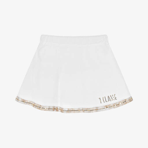 Alviero Martini-Girls White Cotton Geo Map Skirt | Childrensalon Outlet