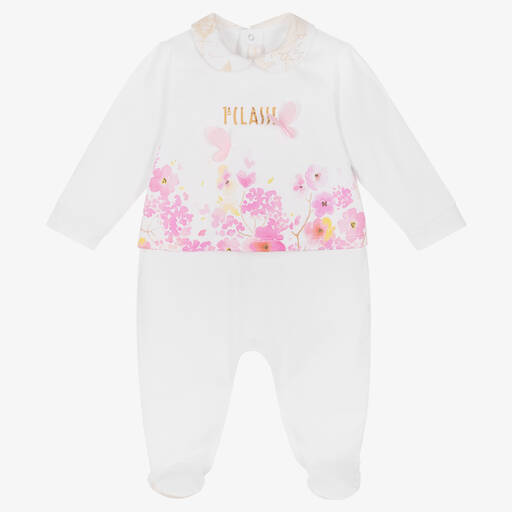 Alviero Martini-Girls White Floral & Geo Map Babygrow | Childrensalon Outlet