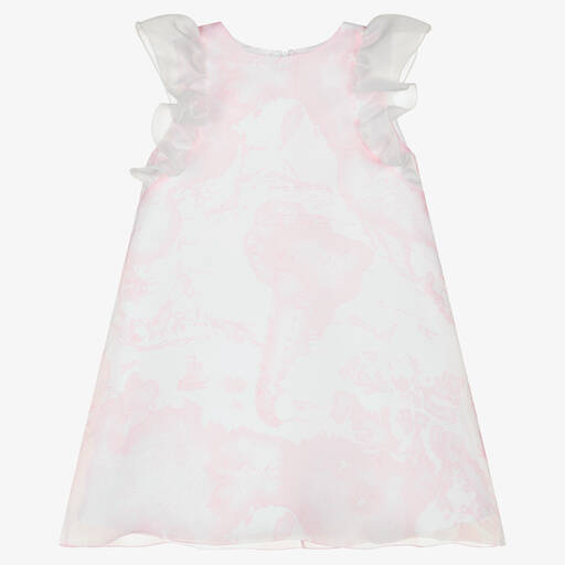 Alviero Martini-Girls White & Pink Geo Map Organza Dress | Childrensalon Outlet