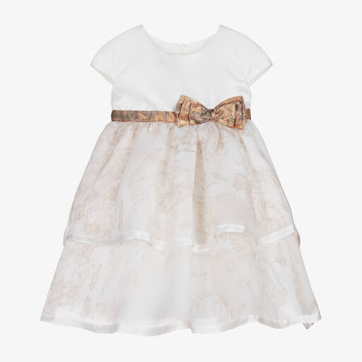 Alviero Martini-Girls White Satin Geo Map Dress | Childrensalon Outlet