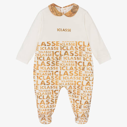 Alviero Martini-Ivory Geo Map Cotton Babygrow | Childrensalon Outlet