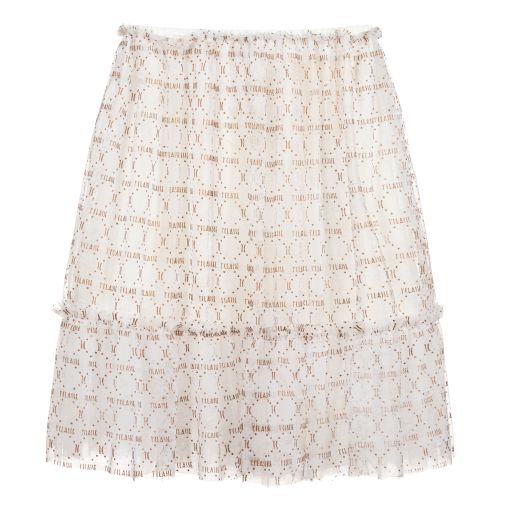 Alviero Martini-Ivory Geo Map Tulle Skirt | Childrensalon Outlet