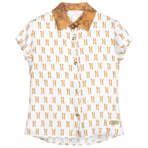 Alviero Martini-Ivory Monogram Print Blouse | Childrensalon Outlet