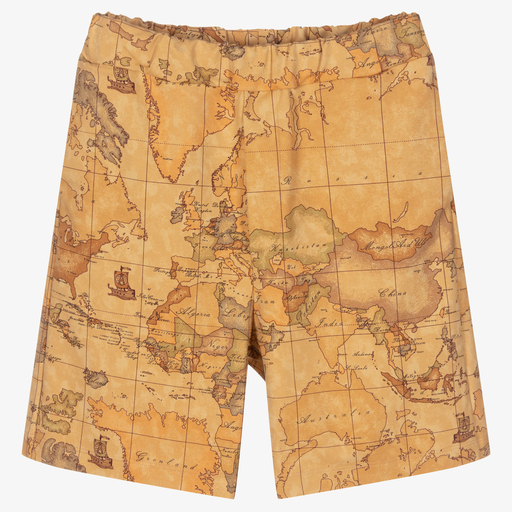 Alviero Martini-Teen Boys Beige Geo Map Shorts | Childrensalon Outlet