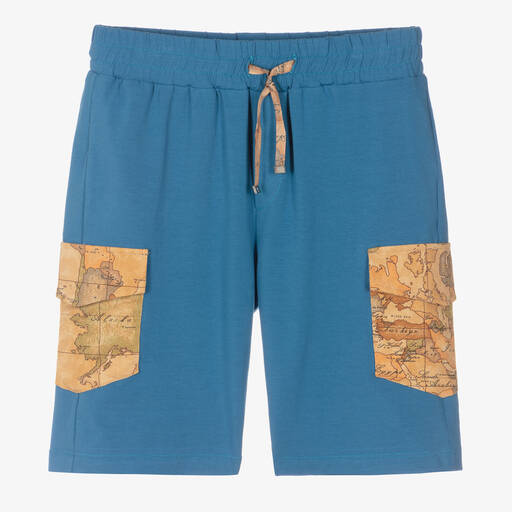 Alviero Martini-Teen Boys Blue Cotton Geo Shorts | Childrensalon Outlet