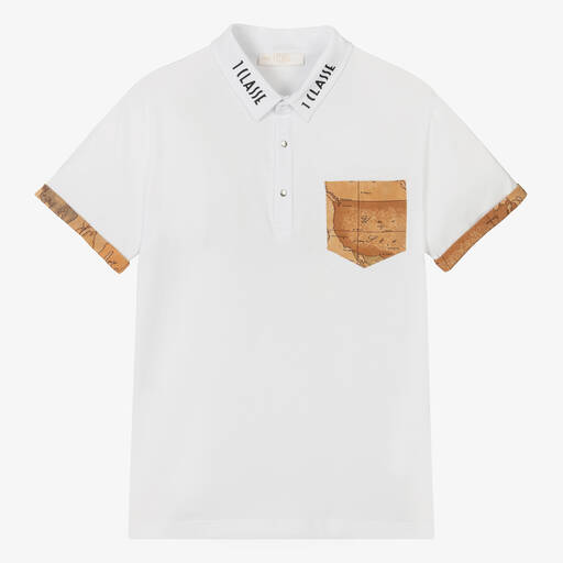 Alviero Martini-Teen Boys White Geo Map Polo Shirt | Childrensalon Outlet