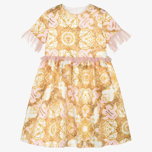Alviero Martini-Teen Girls Pink & Gold Geo Map Satin Dress | Childrensalon Outlet