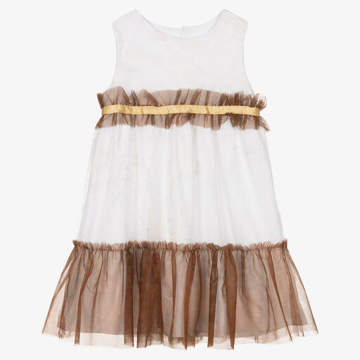 Alviero Martini-Teen Girls White & Gold Geo Map Dress | Childrensalon Outlet