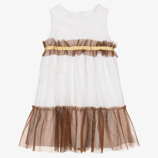 Alviero Martini-Teen Landkarten-Kleid in Weiß/Gold | Childrensalon Outlet