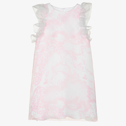 Alviero Martini-Robe blanche et rose en organza Geo | Childrensalon Outlet