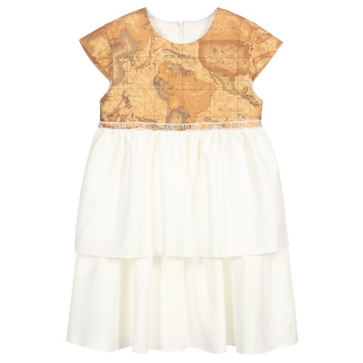 Alviero Martini-Белое платье с картой мира для девушек | Childrensalon Outlet