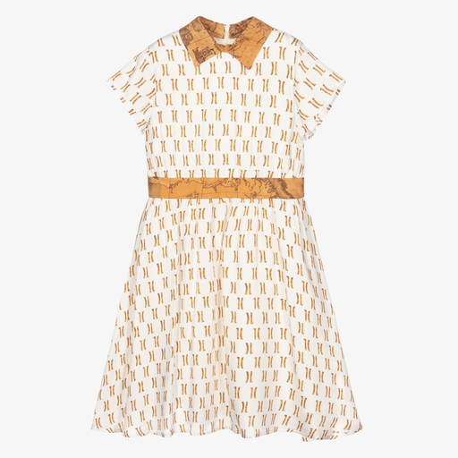 Alviero Martini-White & Beige Geo Map Dress | Childrensalon Outlet